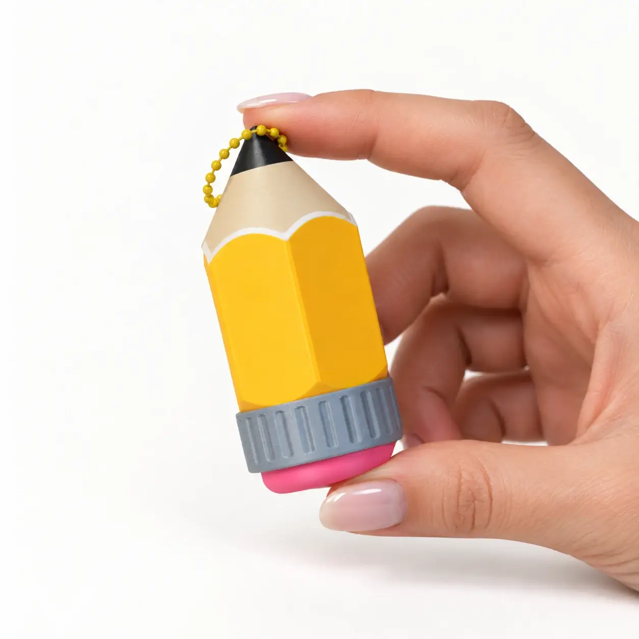 Pencil Container Clicker, Yellow pencil, a small printed item in the pictured colors
