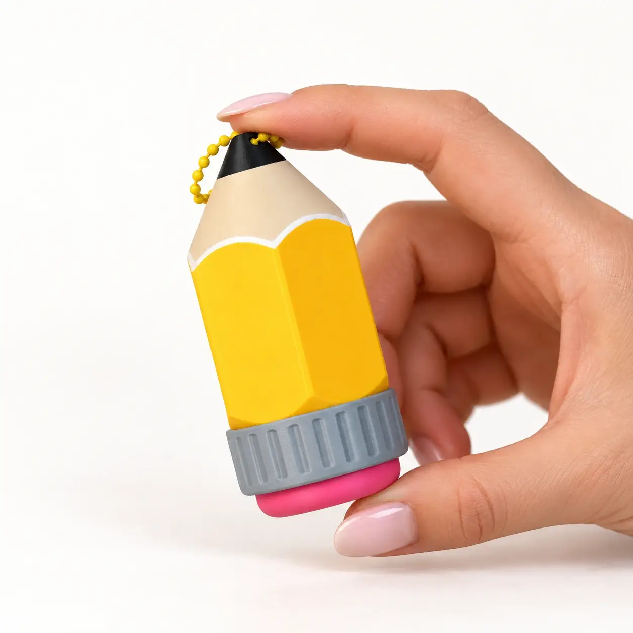 Pencil Container Clicker, Yellow pencil, a small printed item in the pictured colors