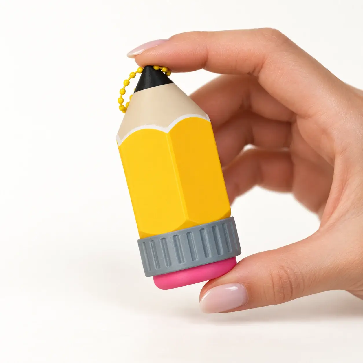 Pencil Container Clicker, Yellow pencil, a small printed item in the pictured colors