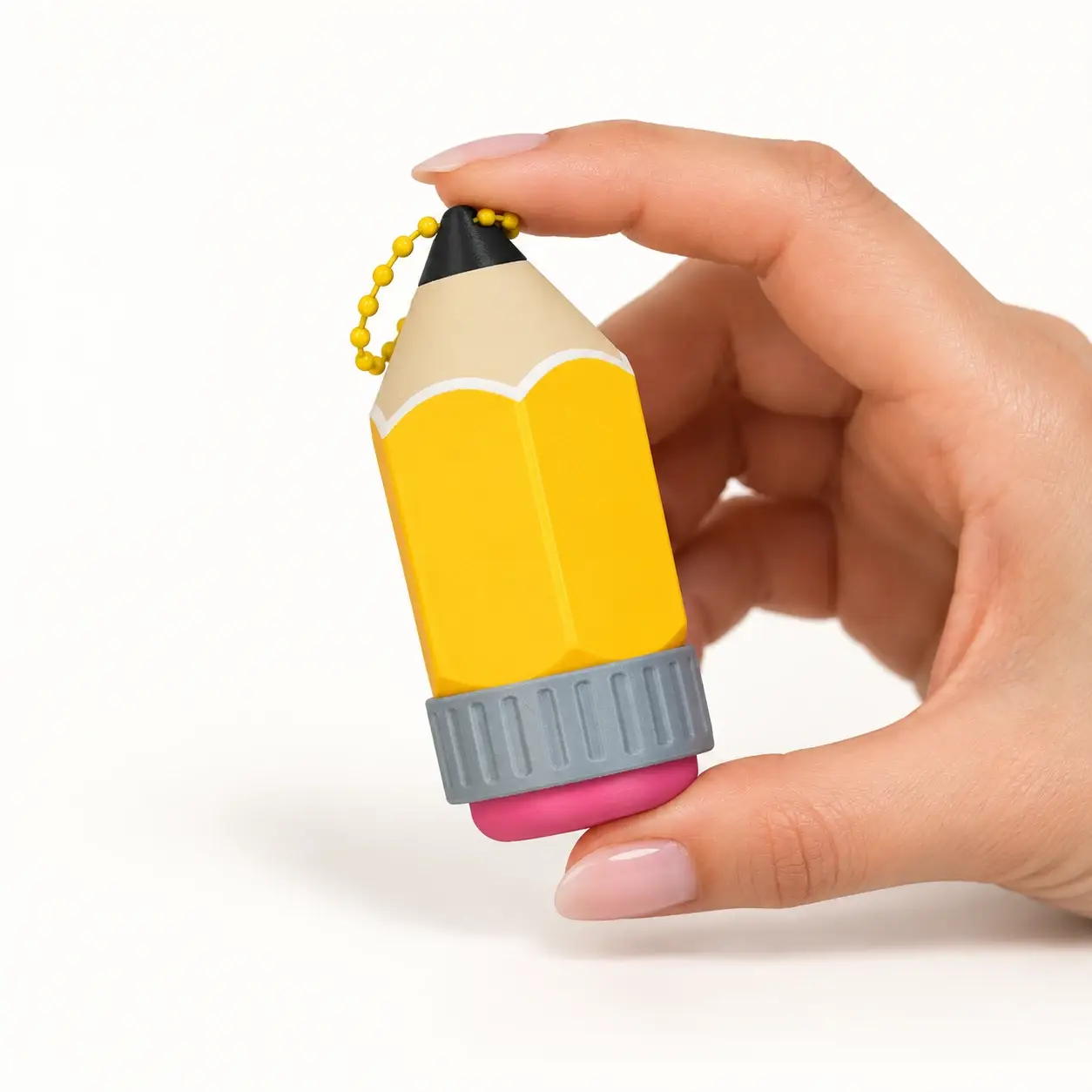 Pencil Container Clicker, Yellow pencil, a small printed item in the pictured colors
