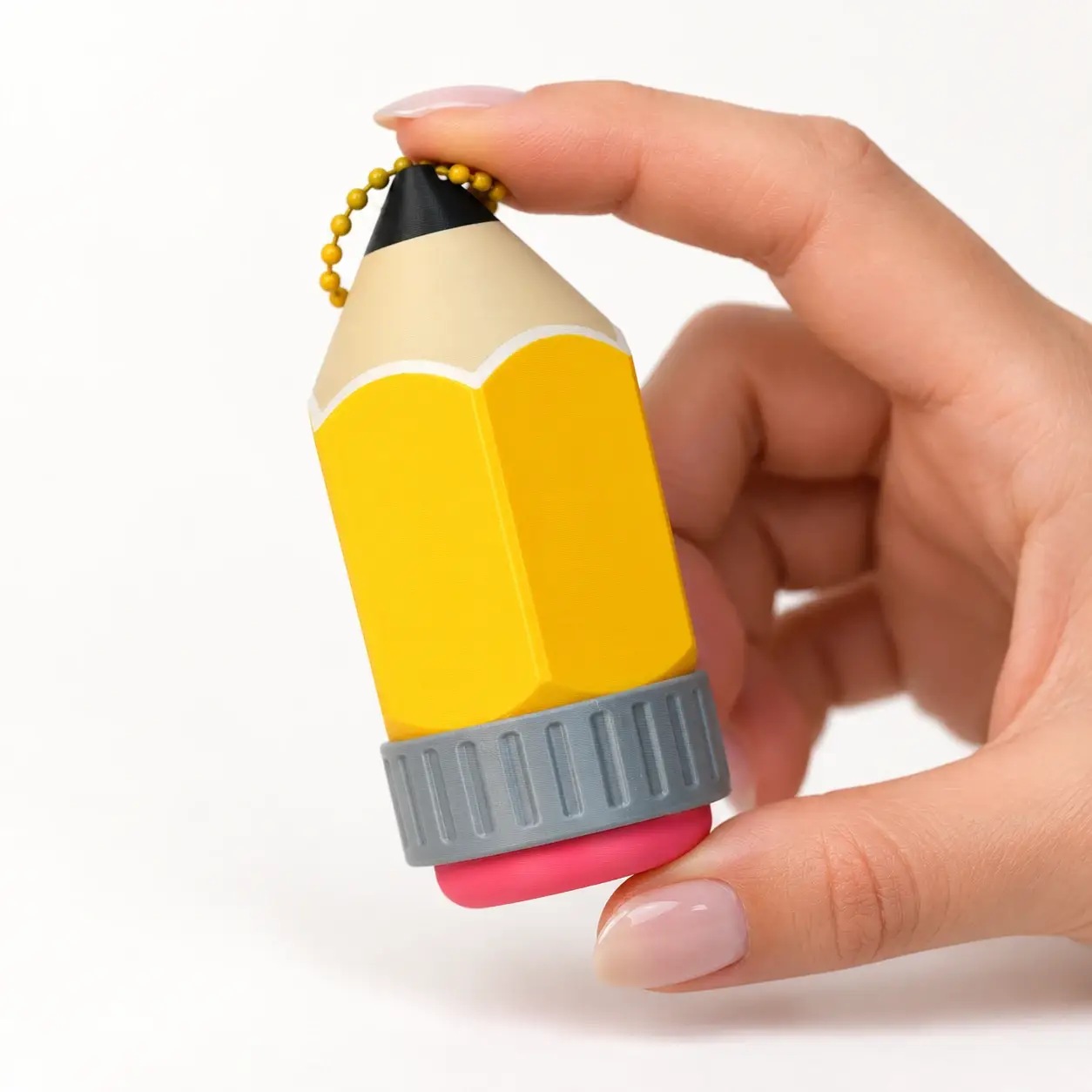 Pencil Container Clicker, Yellow pencil, a small printed item in the pictured colors