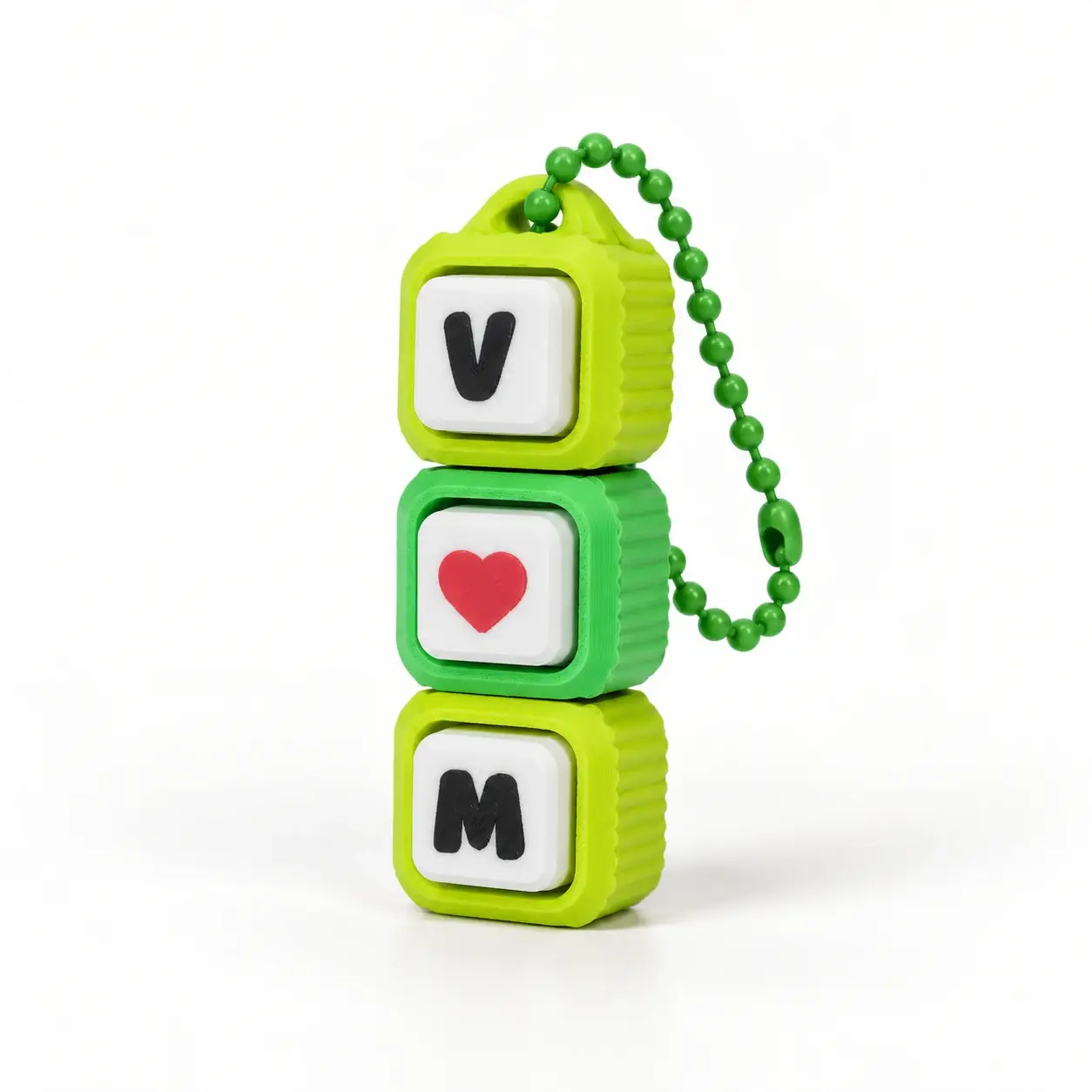 Heart Path Clicker, Green VM heart, a small printed item in the pictured colors