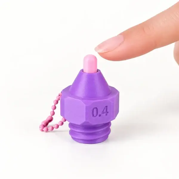 Printer Nozzle Clicker, Purple - pink tip, a small printed item in the pictured colors