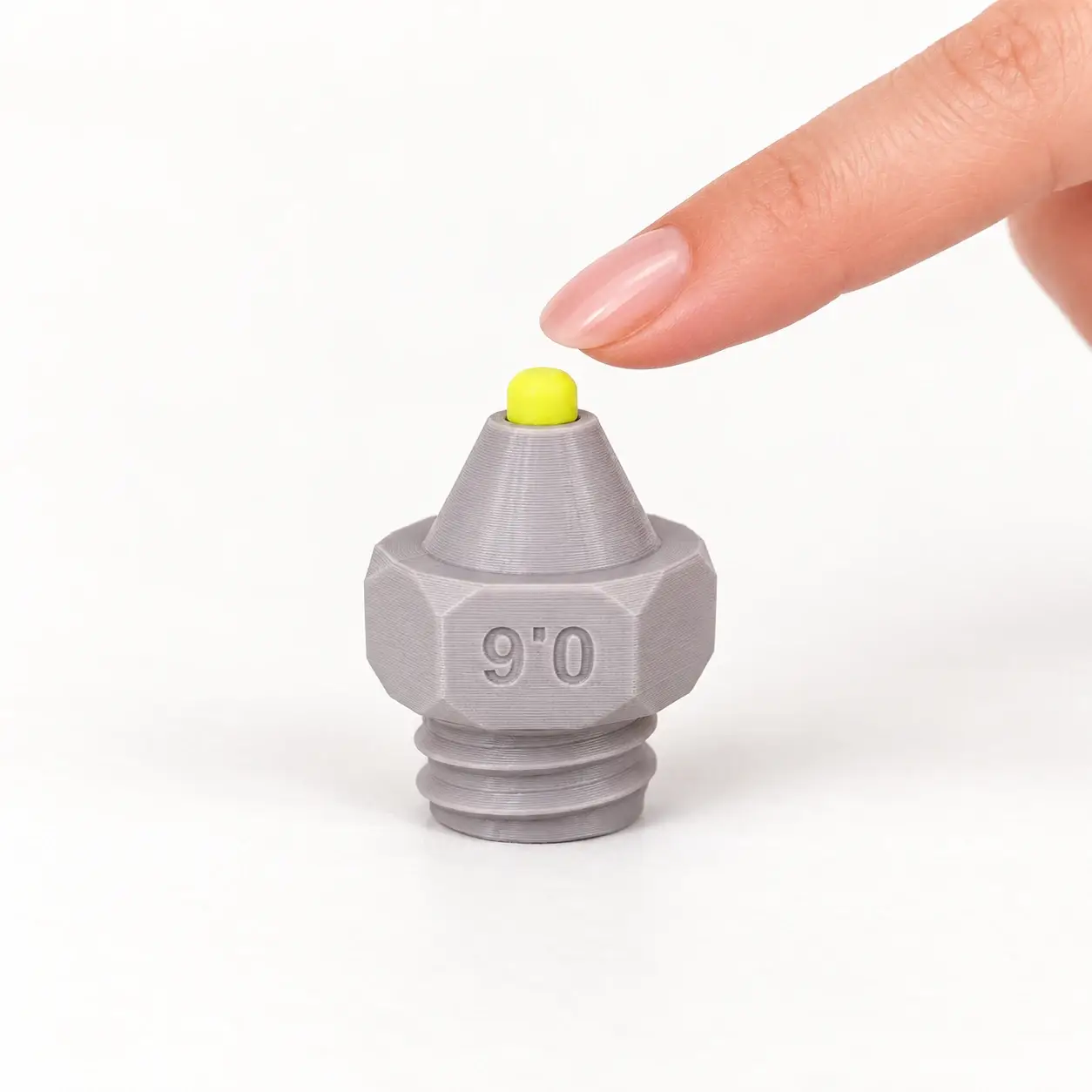 Printer Nozzle Clicker, Gray - yellow tip, a small printed item in the pictured colors