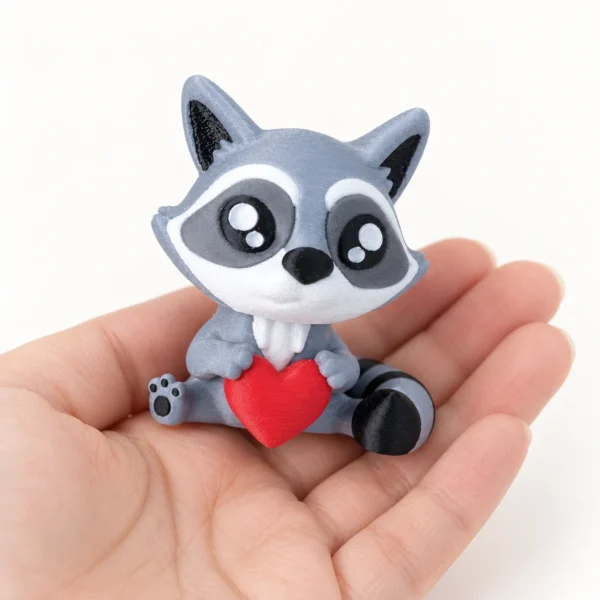 Raccoon Clicker, Raccoon with heart, a small printed item in the pictured colors