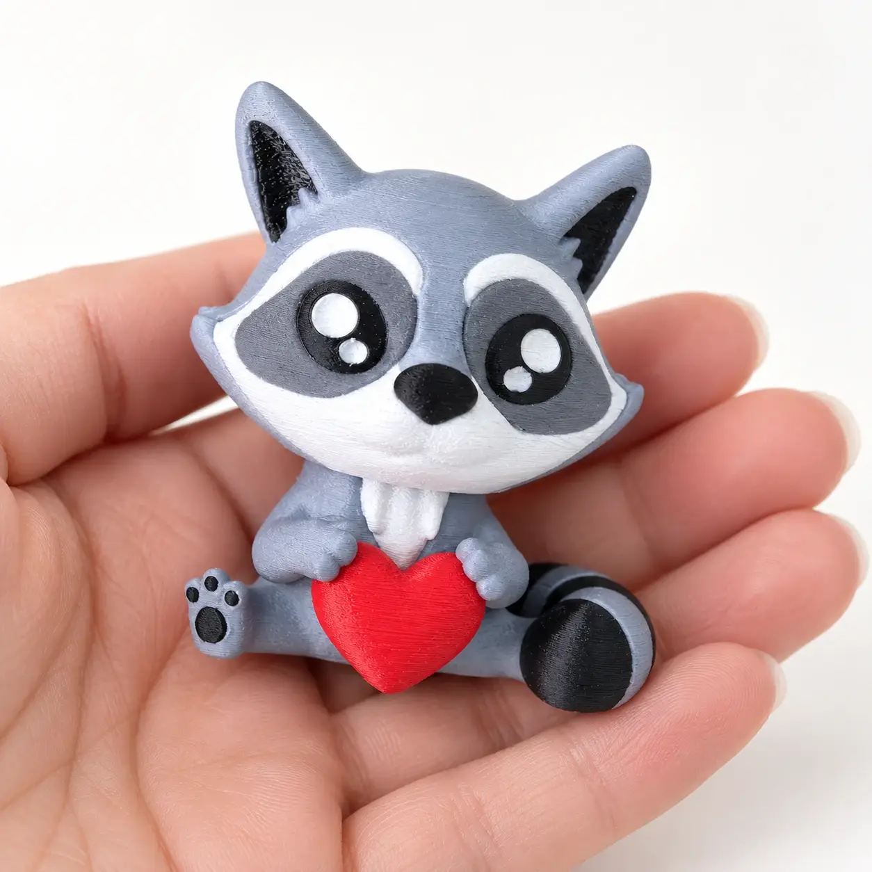 Raccoon Clicker, Raccoon with heart, a small printed item in the pictured colors