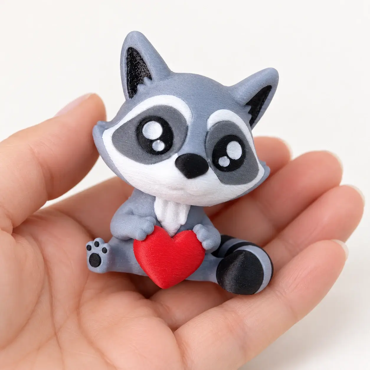 Raccoon Clicker, Raccoon with heart, a small printed item in the pictured colors