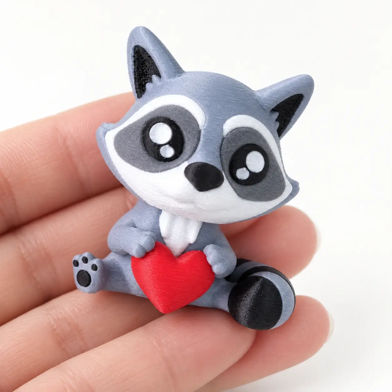 Raccoon Clicker, Raccoon with heart, a small printed item in the pictured colors