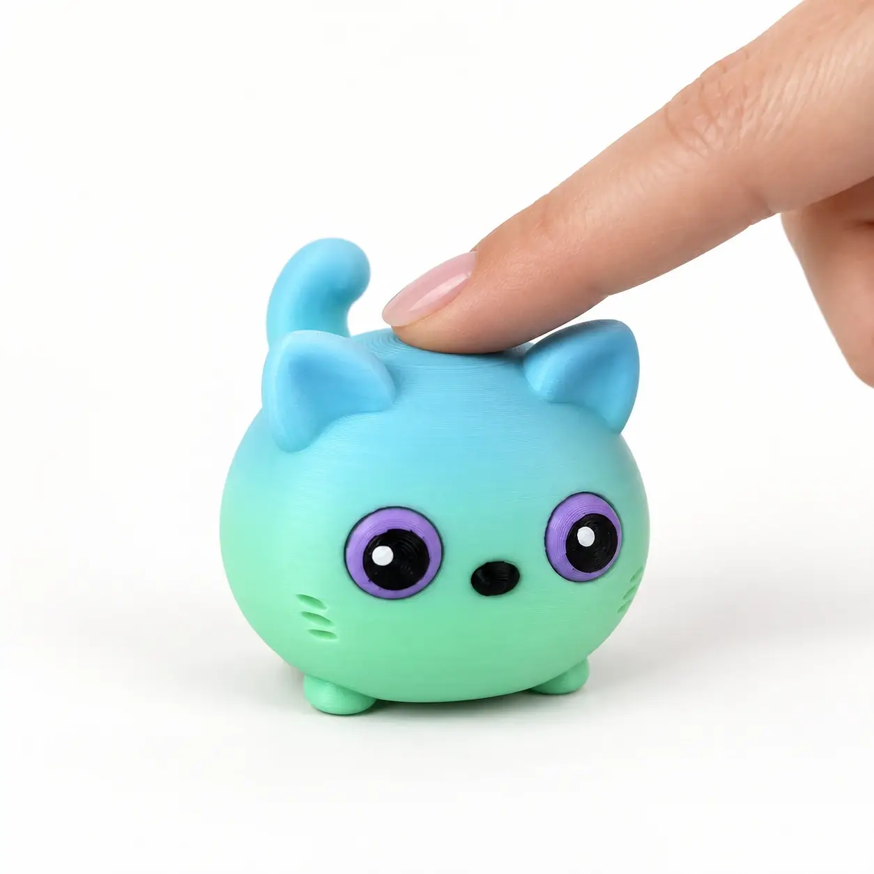 Cat Clicker, Mint - purple eyes, a small printed item in the pictured colors