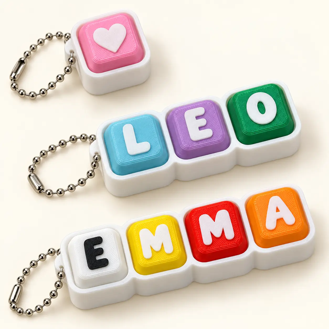 Personalized clicker keychain example on a light background