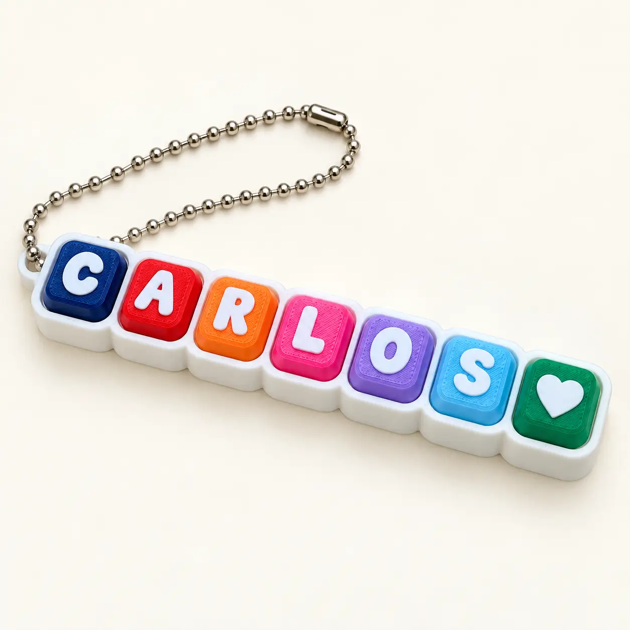 Personalized clicker keychain example on a light background