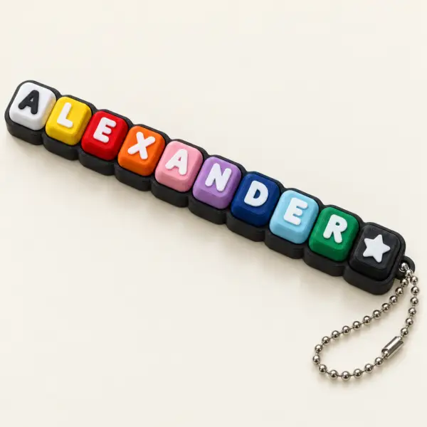 Personalized clicker keychain example on a light background