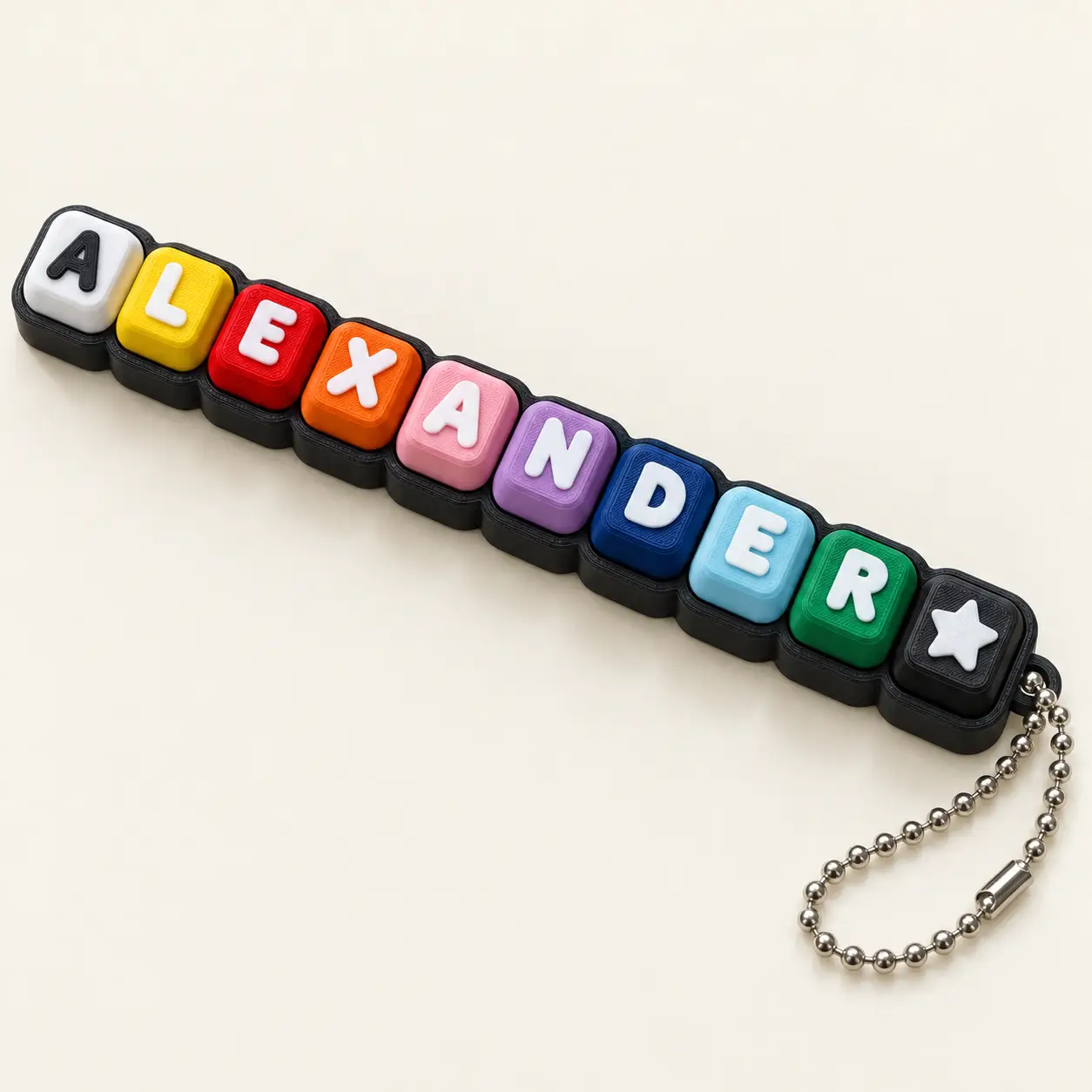 Personalized clicker keychain example on a light background