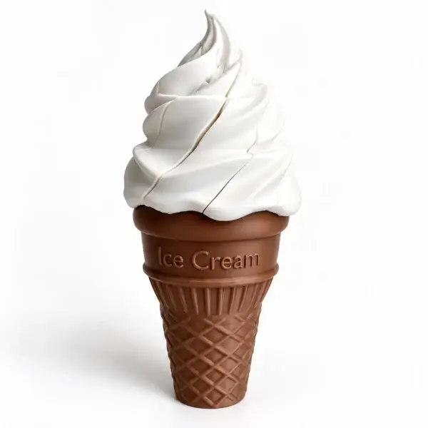 Retractable Ice Cream toy with a brown cone and white swirl