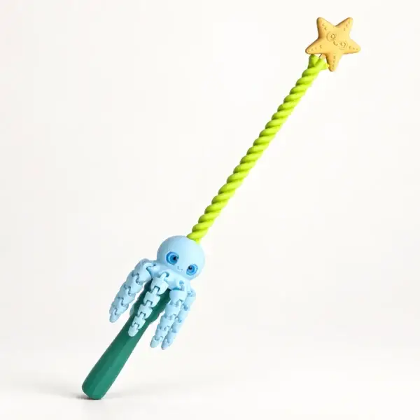 Blue octopus wand with lime spiral, green handle and gold star