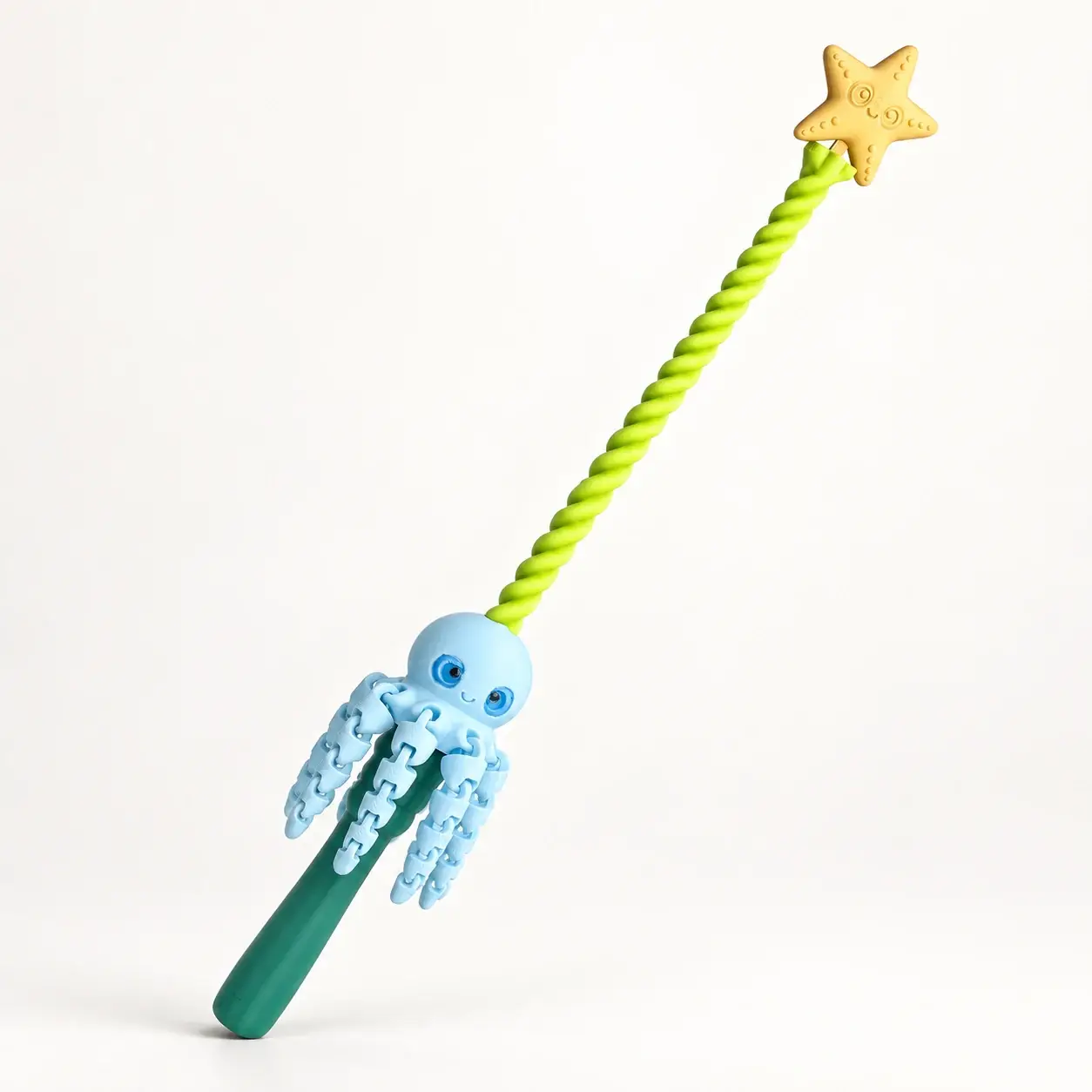 Blue octopus wand with lime spiral, green handle and gold star