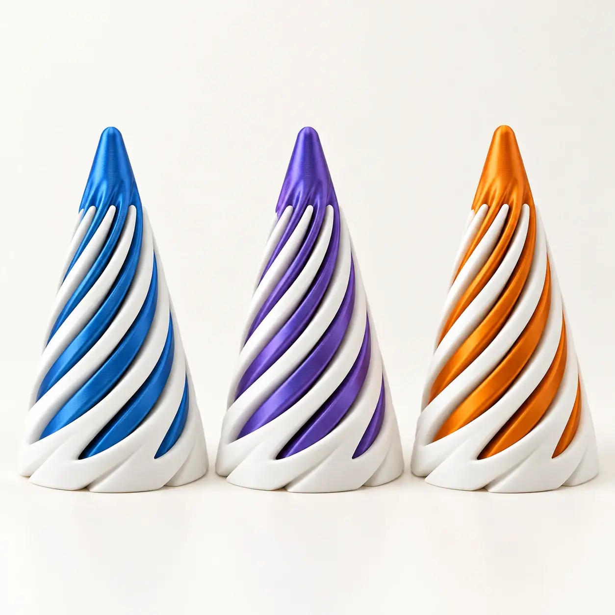 White outer pieces with blue, purple and orange inner color examples