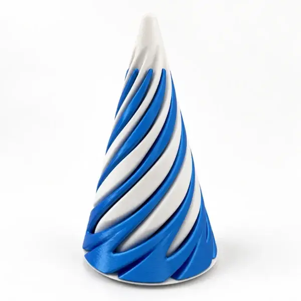 Impossible Passthrough Cone with a blue outer piece and white inner piece