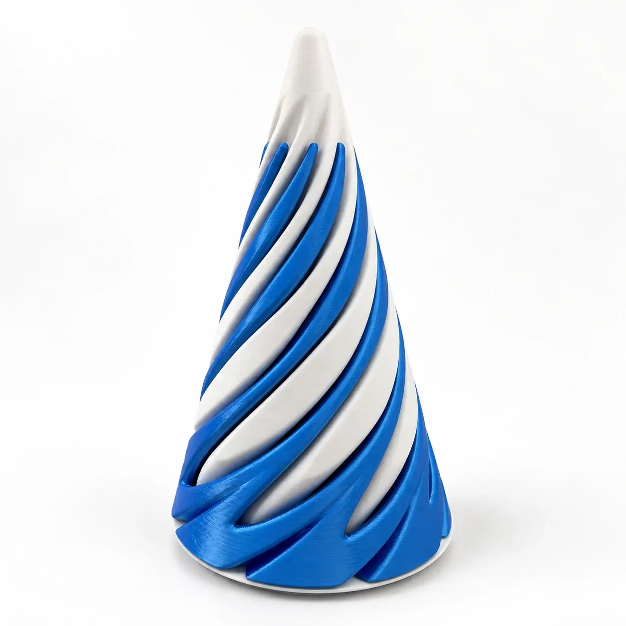 Impossible Passthrough Cone with a blue outer piece and white inner piece
