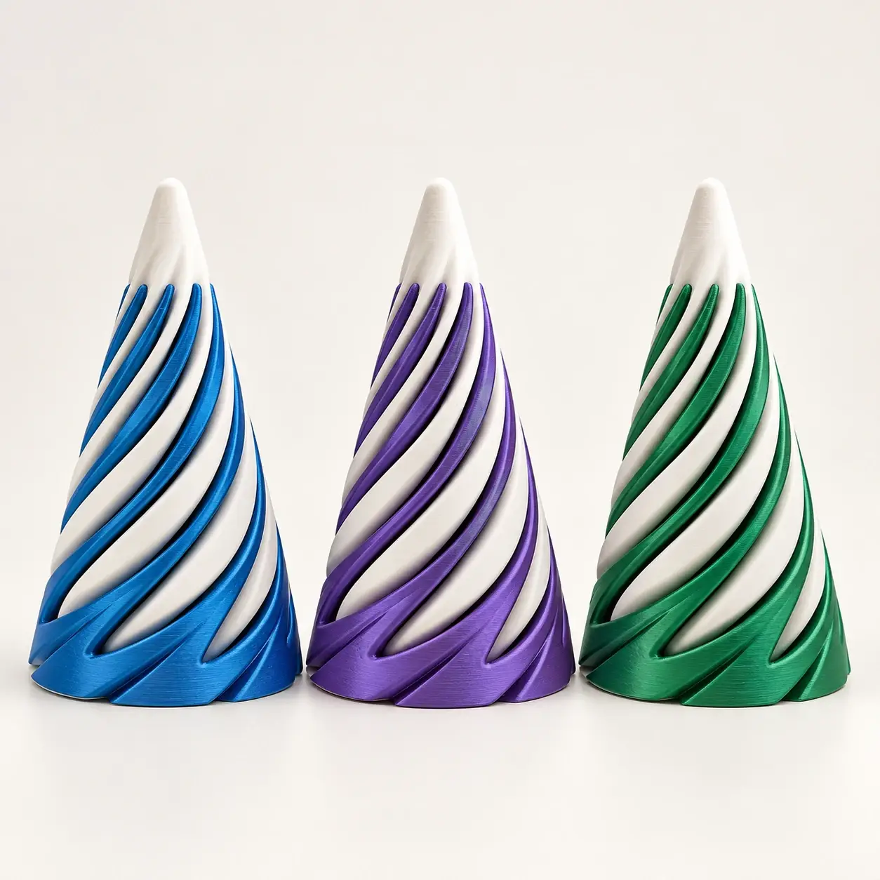 White inner pieces with blue, purple and green outer color examples